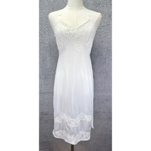 Vintage Nan Flower Womens White Satin Nightgown Embroidered V Neck XS